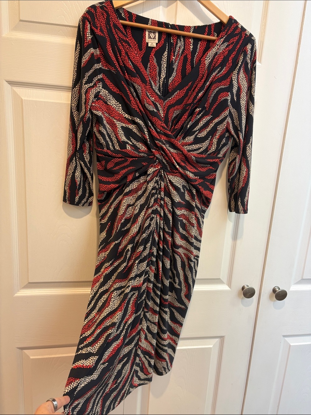 Anne Klein Red and Black Twist-Front Midi Dress